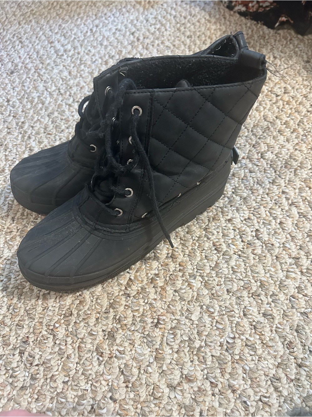Quilted Black Lace-Up Sperry Duck Boots